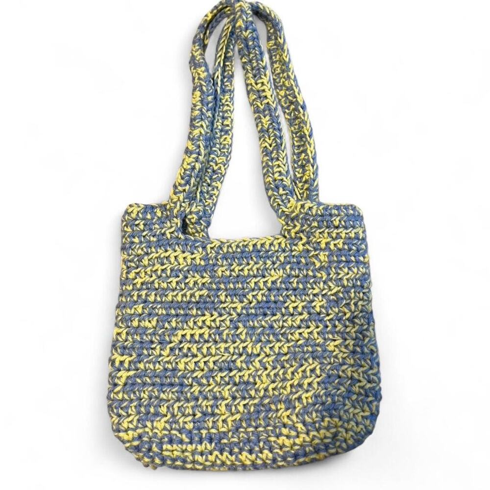 Yellow and blue hand crocheted